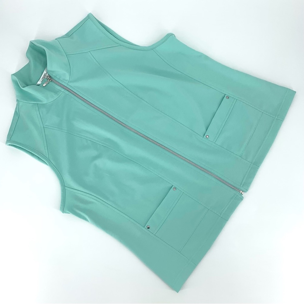 Northern Traditions Mint Green Zipper Front Sleeveless Sweatshirt, Large Petite